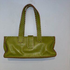 RD2 Green Leather Handbag with Cross Stitching,